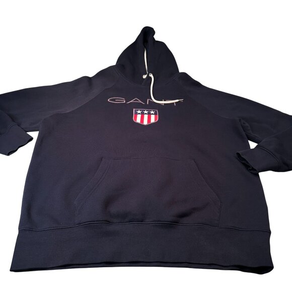 Gant Hoodie Pullover Sweatshirt Mens Embroidered Logo Shield Kangaroo Pocket XL - Picture 1 of 16